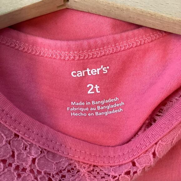 Carter’s Pink Lace Detail Cap Sleeve Tee Girls Size 2T - Picture 4 of 5